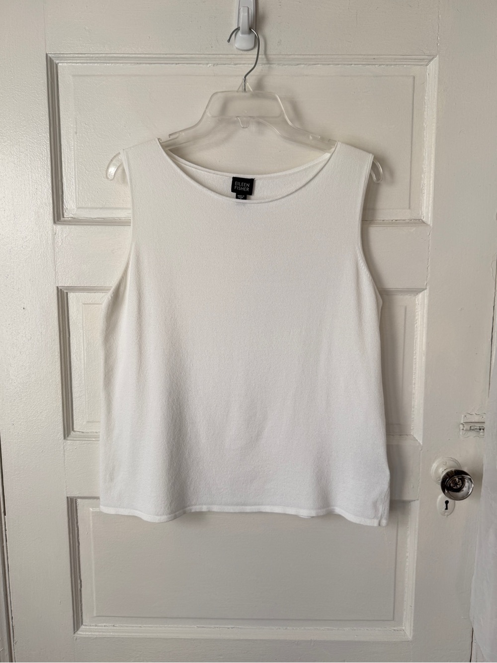 Eileen Fisher Classic White Bateau Rolled Neck Tank Top Sleeveless Minimalist L